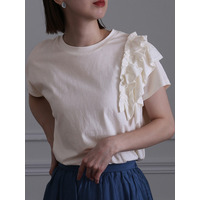 アシンメトリーフリルTシャツ　大きいサイズ レディース
