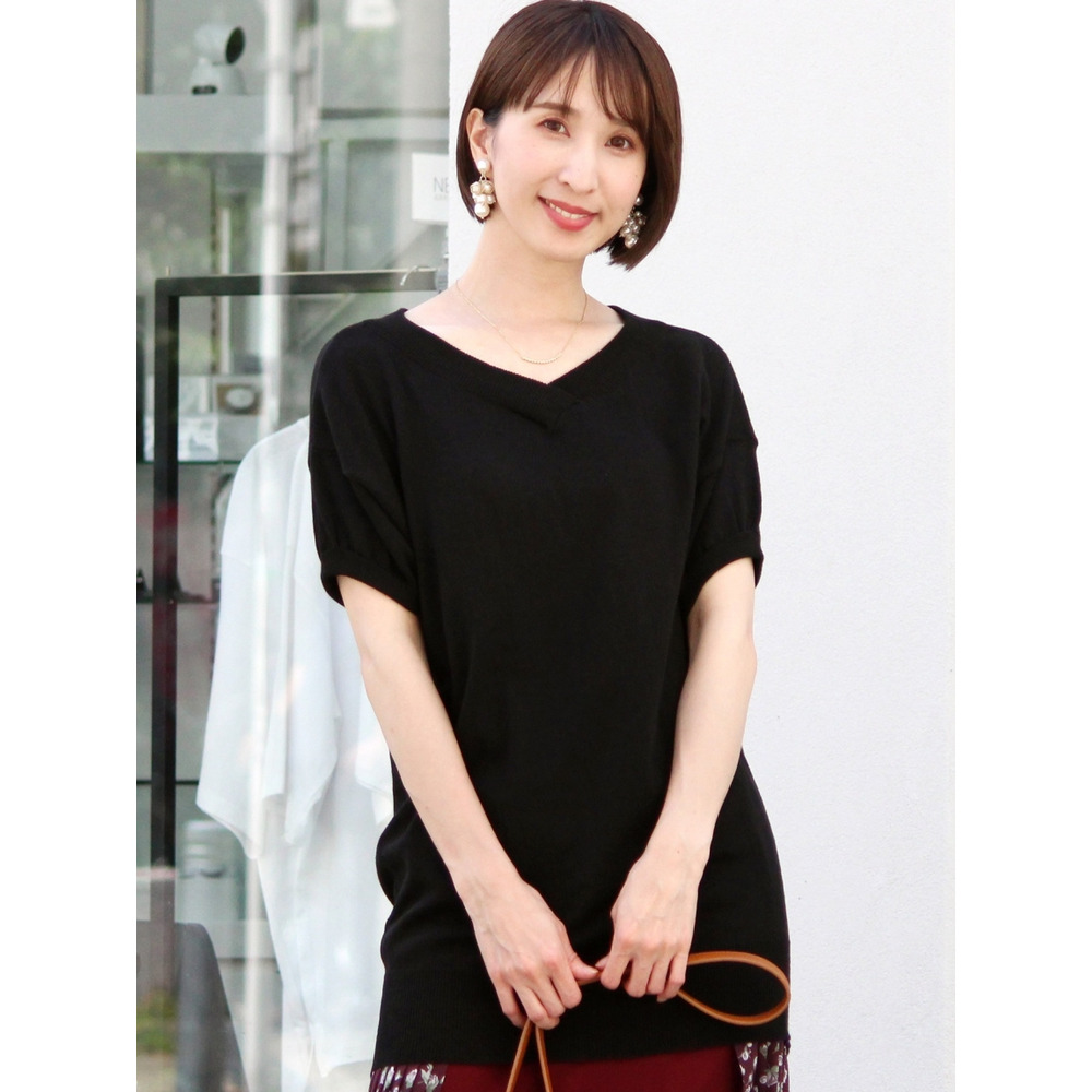 コットンVネックドルマンニット 大きいサイズ レディース1