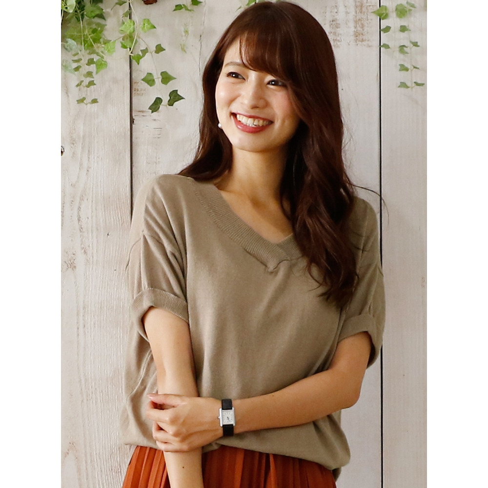 コットンVネックドルマンニット 大きいサイズ レディース1