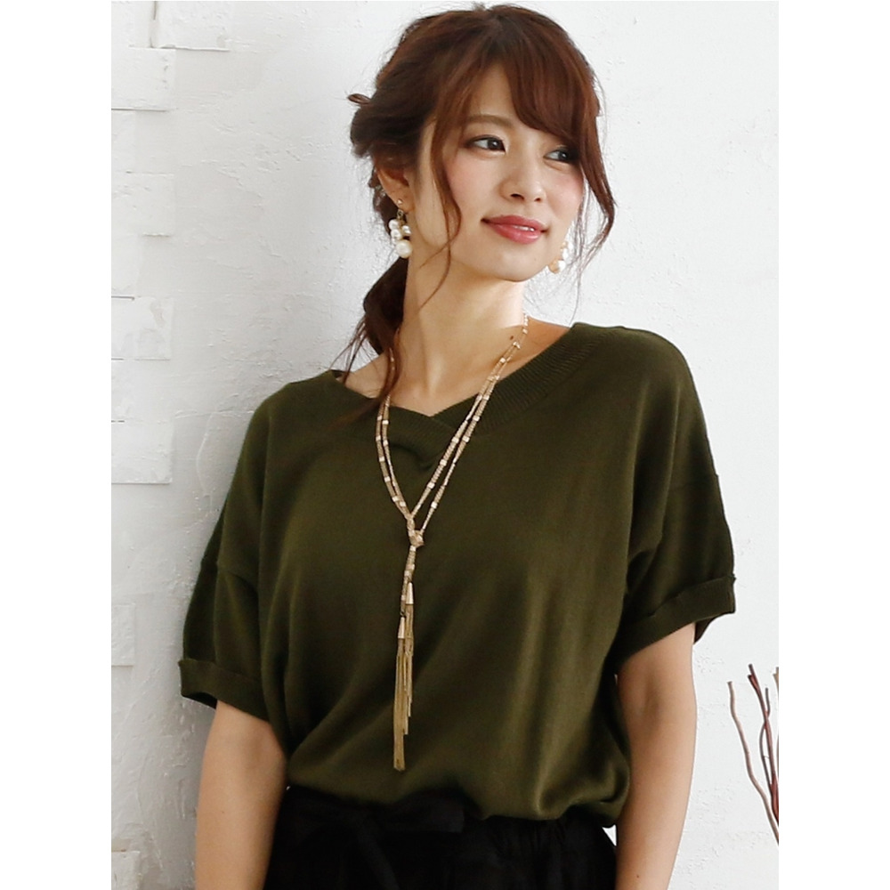 コットンVネックドルマンニット 大きいサイズ レディース1