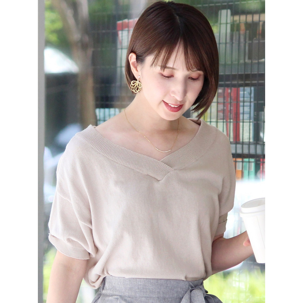 コットンVネックドルマンニット 大きいサイズ レディース1