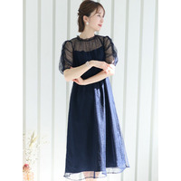 【結婚式・パーティードレス】バックリボン配色レースドレス　大きいサイズ レディース