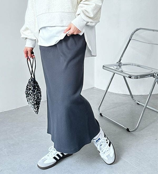 【L-XLサイズ展開/新色追加】-3kg見え!すっりきリブタイトロングスカート18