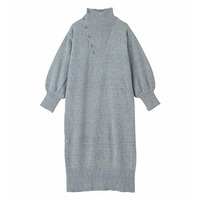 アシメボタンミックスニットワンピース