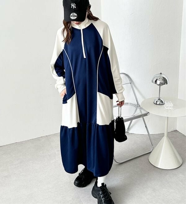 《FIRSTMOODコラボ》ハーフジップ配色ワンピース12