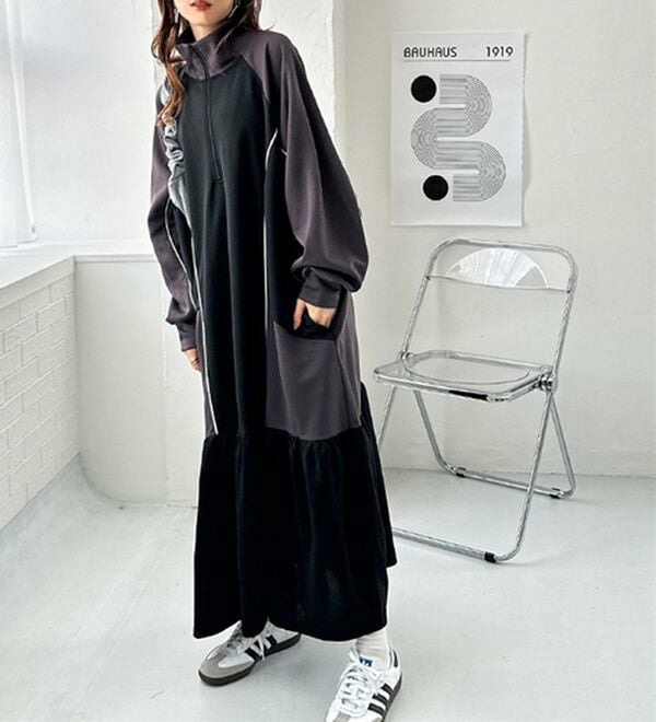 《FIRSTMOODコラボ》ハーフジップ配色ワンピース4