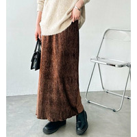 【新色追加】すっきり見え！ベロアプリーツバックスリットロングタイトスカート