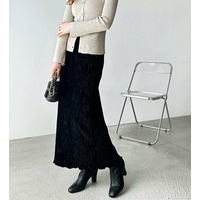 【新色追加】すっきり見え！ベロアプリーツバックスリットロングタイトスカート