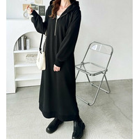 【新色追加】ハーフジップ裏起毛パーカーワンピース