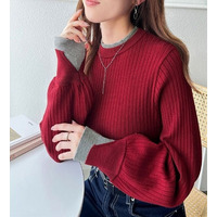 レイヤード風ボトルネックリブニットトップス