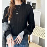 レイヤード風ボトルネックリブニットトップス