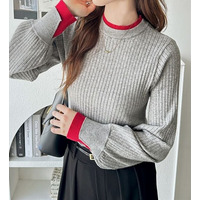 レイヤード風ボトルネックリブニットトップス