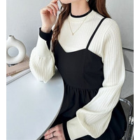 レイヤード風ボトルネックリブニットトップス