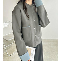 配色カラーニットカーディガン