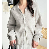 ダブルジップポロ衿ニットカーディガン