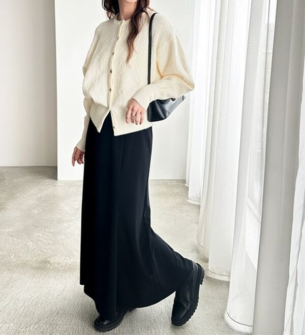 ゴールドボタン表面感クルーネックカーディガン4