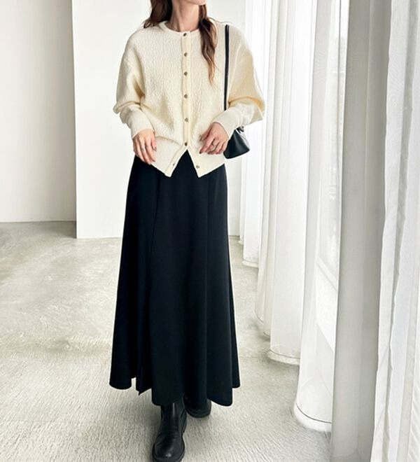 ゴールドボタン表面感クルーネックカーディガン5