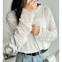 袖レーススラブシアーカットソー