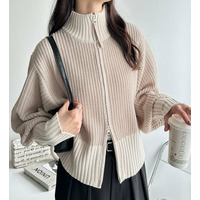 《FIRSTMOODコラボ》配色ダブルジップニットカーディガン