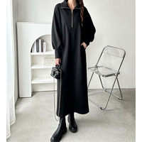 ハーフジップハイネック裏起毛ワンピース