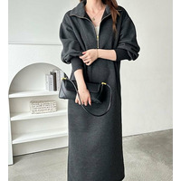 ハーフジップハイネック裏起毛ワンピース