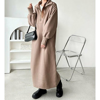 ハーフジップハイネック裏起毛ワンピース