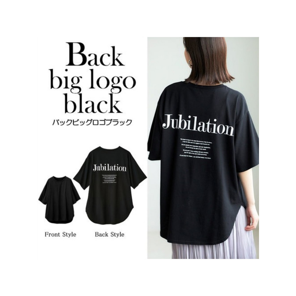 プリントチュニックＴシャツ　大きいサイズ レディース バックビックロゴブラック 1