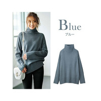 サイドリブ切替ハイネックニットトップス　大きいサイズ レディース