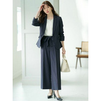 【２点セット】〈ワイドパンツ〉スゴく伸びる全方向ストレッチ！洗えて型くずれしないセットスーツ　大きいサイズ レディース