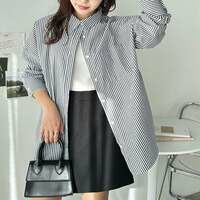 襟付ストライプカラーシャツ　大きいサイズ レディース