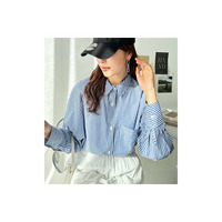 襟付ストライプカラーシャツ　大きいサイズ レディース