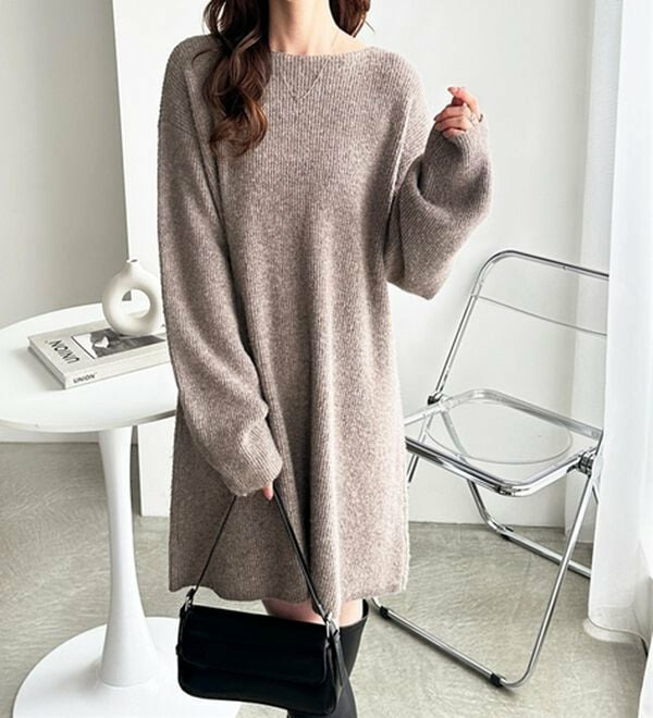 ボートネックミニ丈ニットワンピース 大きいサイズレディース13