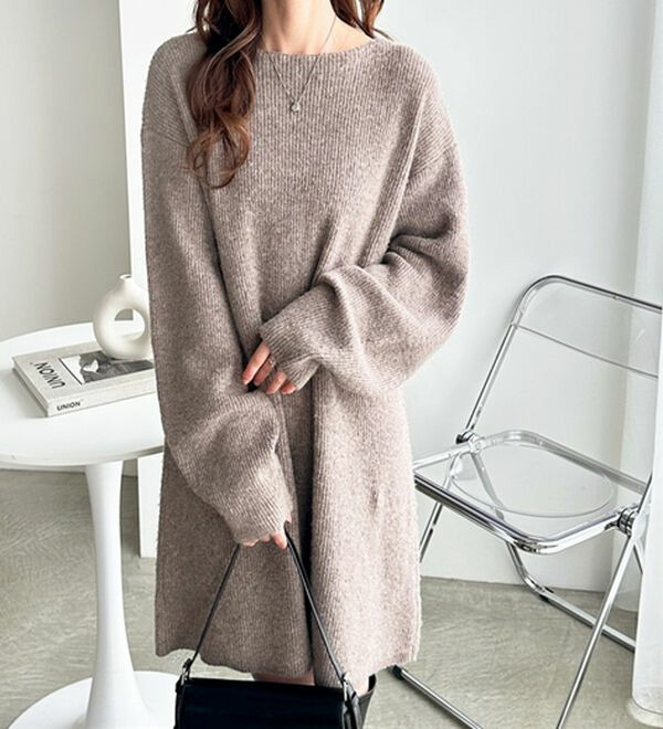 ボートネックミニ丈ニットワンピース 大きいサイズレディース14