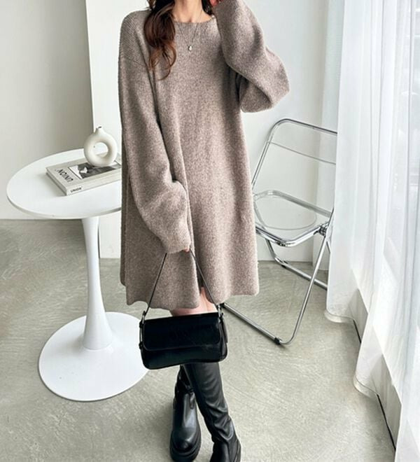 ボートネックミニ丈ニットワンピース 大きいサイズレディース15