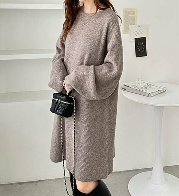 ボートネックミニ丈ニットワンピース 大きいサイズレディース17