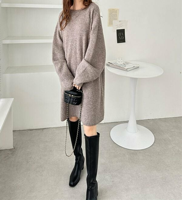 ボートネックミニ丈ニットワンピース 大きいサイズレディース19