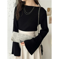 ボートネックフレアースリーブリブニット　大きいサイズレディース