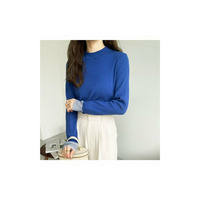 袖口シアーハイネックリブニットトップス　大きいサイズレディース