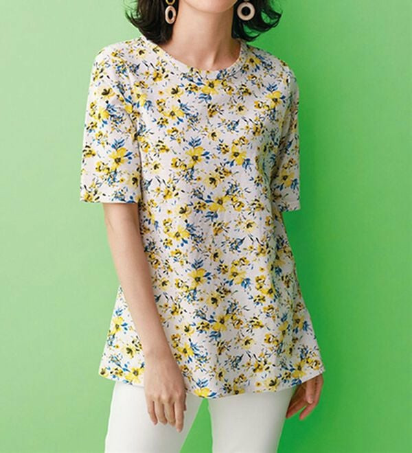 涼やか強撚綿１００％プリントプルオーバー  