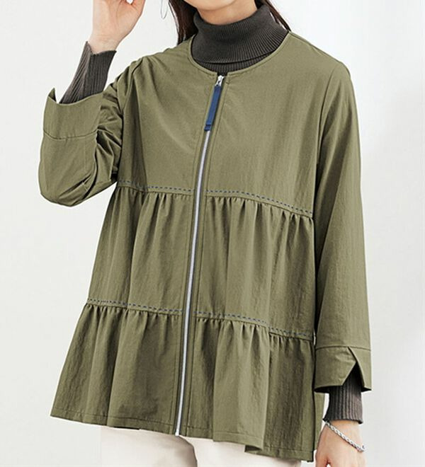 配色ステッチデザインティアードジャケット  