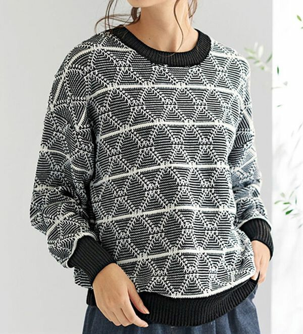 ゆったりが今の気分幾何ジャカードセーター  