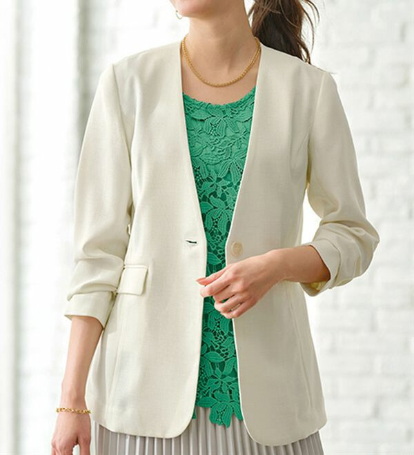 ＜楽スタフィット＞ノーカラージャケット　  