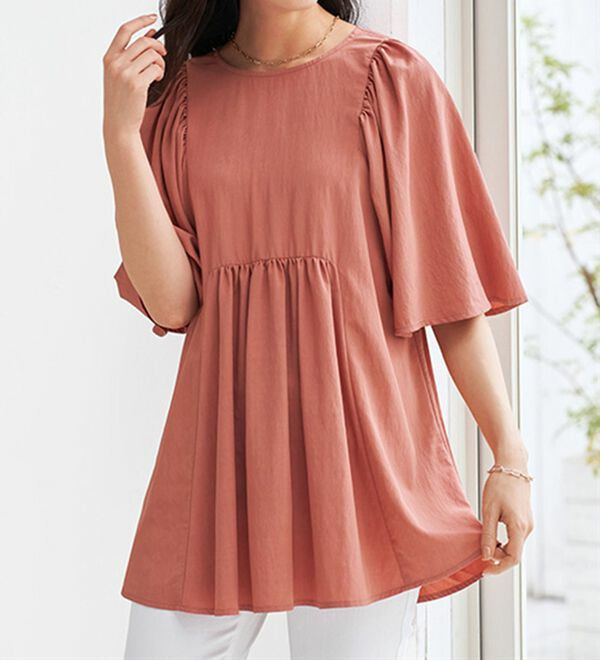 着痩せ！ワッシャー素材フレアーチュニック  