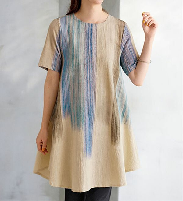 さわやか手描きチュニックワンピース　　　  