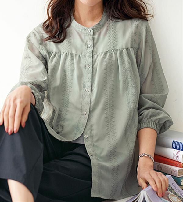 身体を気にしない！シアー刺しゅうブラウス  