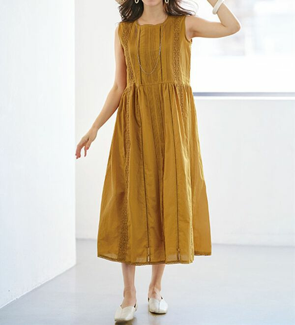 綿１００％ピンタックワンピ／ペチワンピ付  