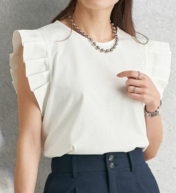 フリル袖異素材ブラウス  