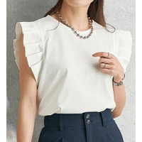 フリル袖異素材ブラウス  