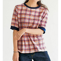 リブ付きチェック柄涼感Ｔブラウス　　　　  