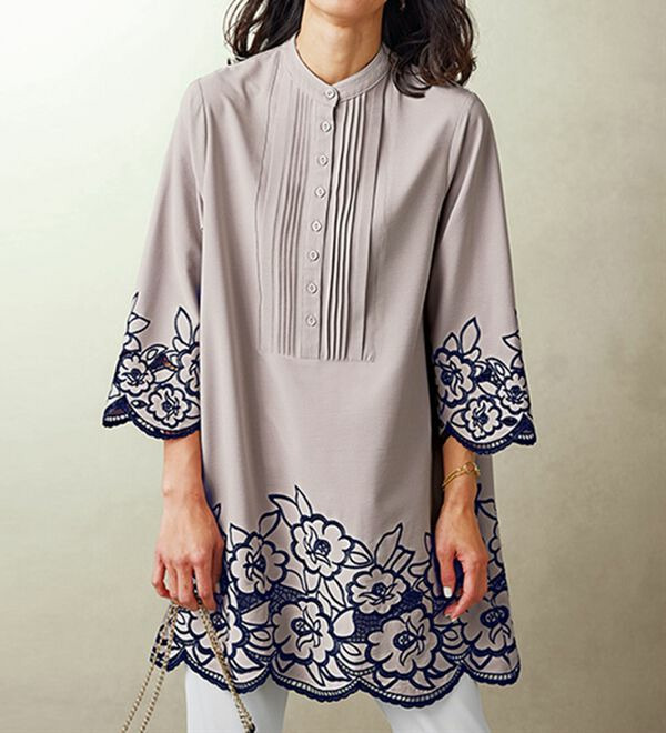 配色カットワーク刺しゅう使いチュニック　  